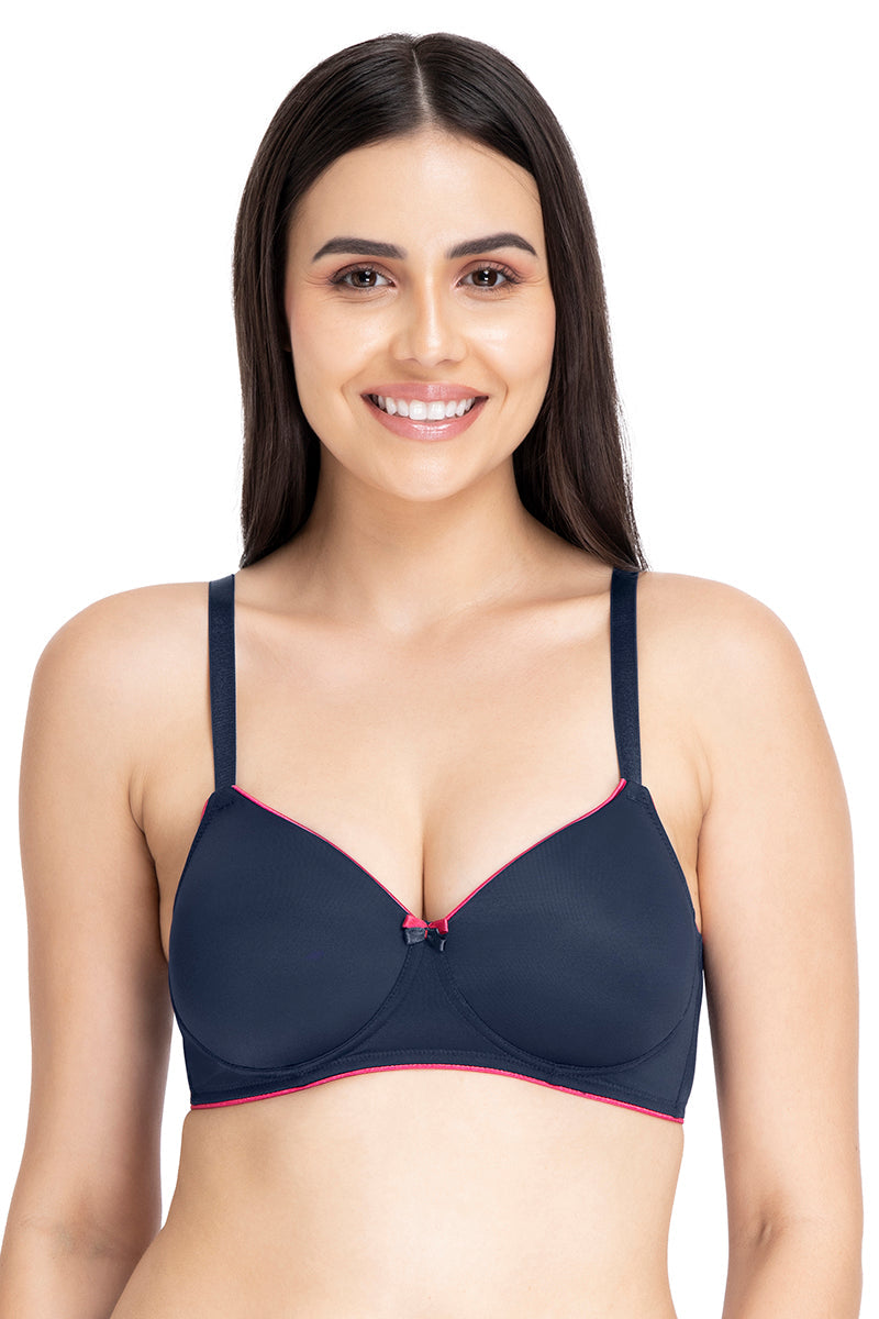 Casual Chic Solid Padded Non-Wired T-Shirt Bra – Midnight-Red Obsession