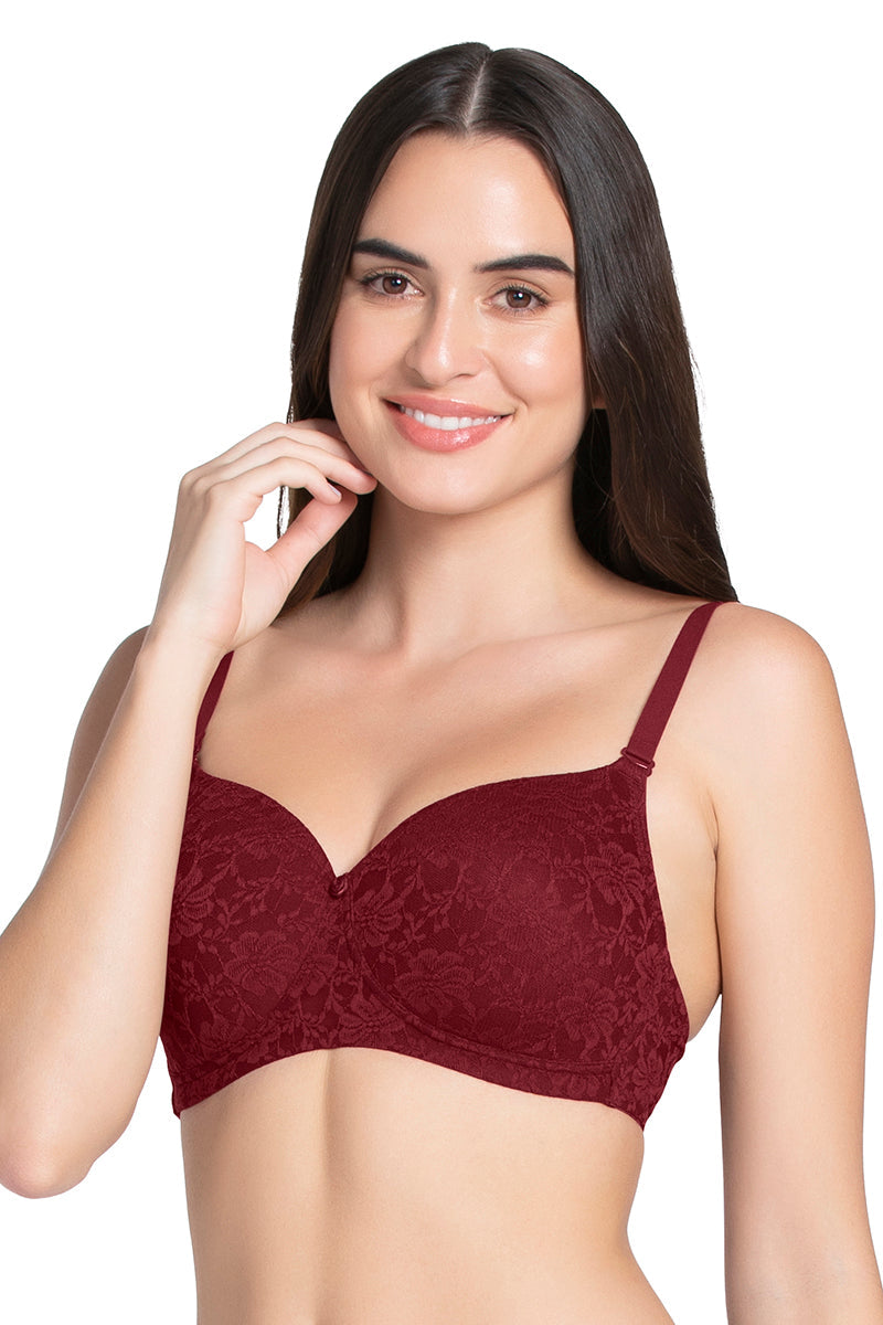 Floral Romance Padded Non-wired Lace Bra – Burgundy Wine Lace