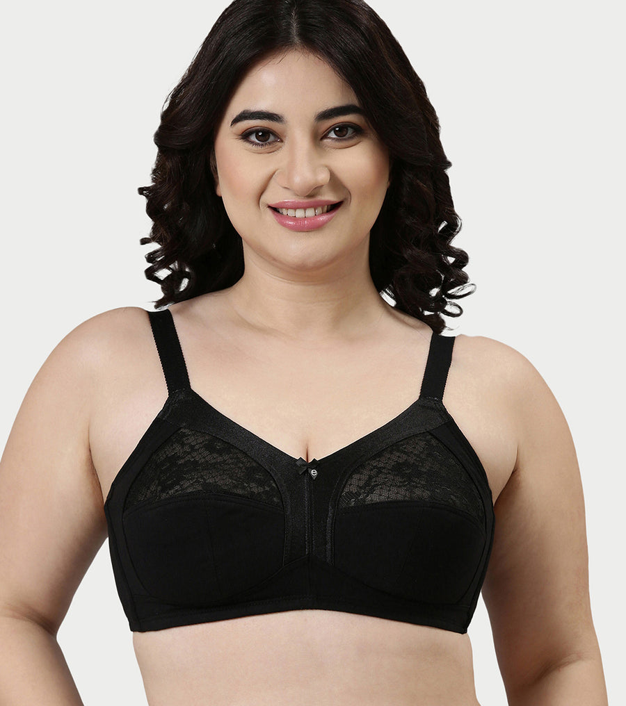 Enamor Innovations Fabcool M-Frame Side Shaper Panel Women's Cotton Everyday Bra - Non Padded, Wirefree, Full Coverage - A014 (Available in Plus Sizes) (Black)