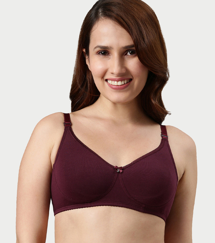 Enamor Comfort Shaper with Plush Side Shaper Panel Women's Cotton Everyday T-Shirt Bra - Detachable Straps, Non Padded, Wirefree, High Coverage - A055 (Grapewine)