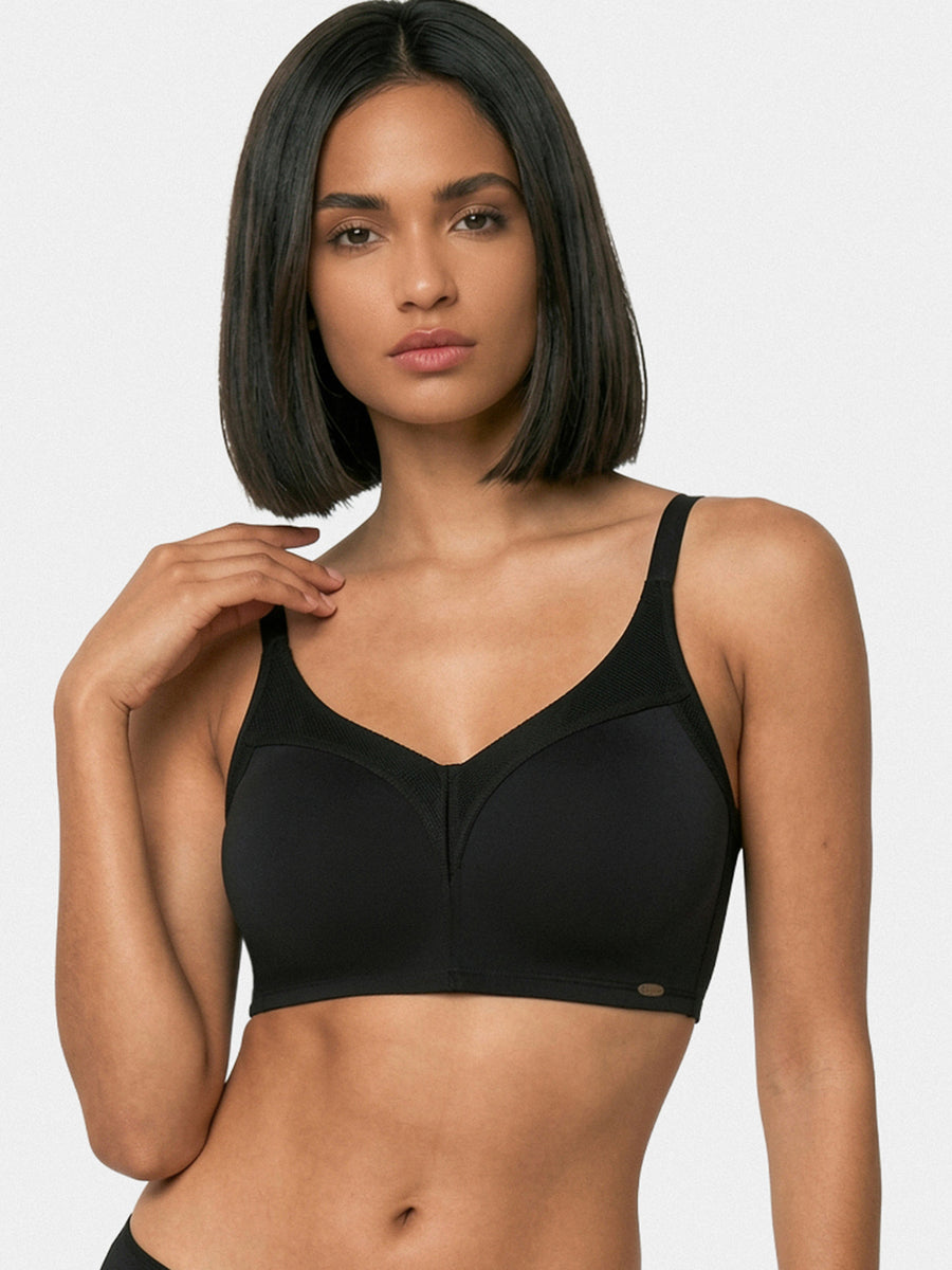 Enamor Innovations Fabcool Full Support Everyday Full Figure Bra - Jiggle Control and Antimicrobial, Non-Padded, Wirefree, Full Coverage Women's Bra - AB75 (Available in Plus Sizes) (Black)