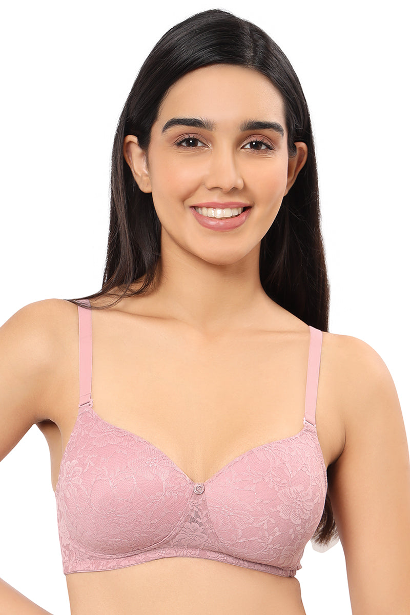 Floral Romance Padded Non-wired Lace Bra - Burgundy Wine Lace