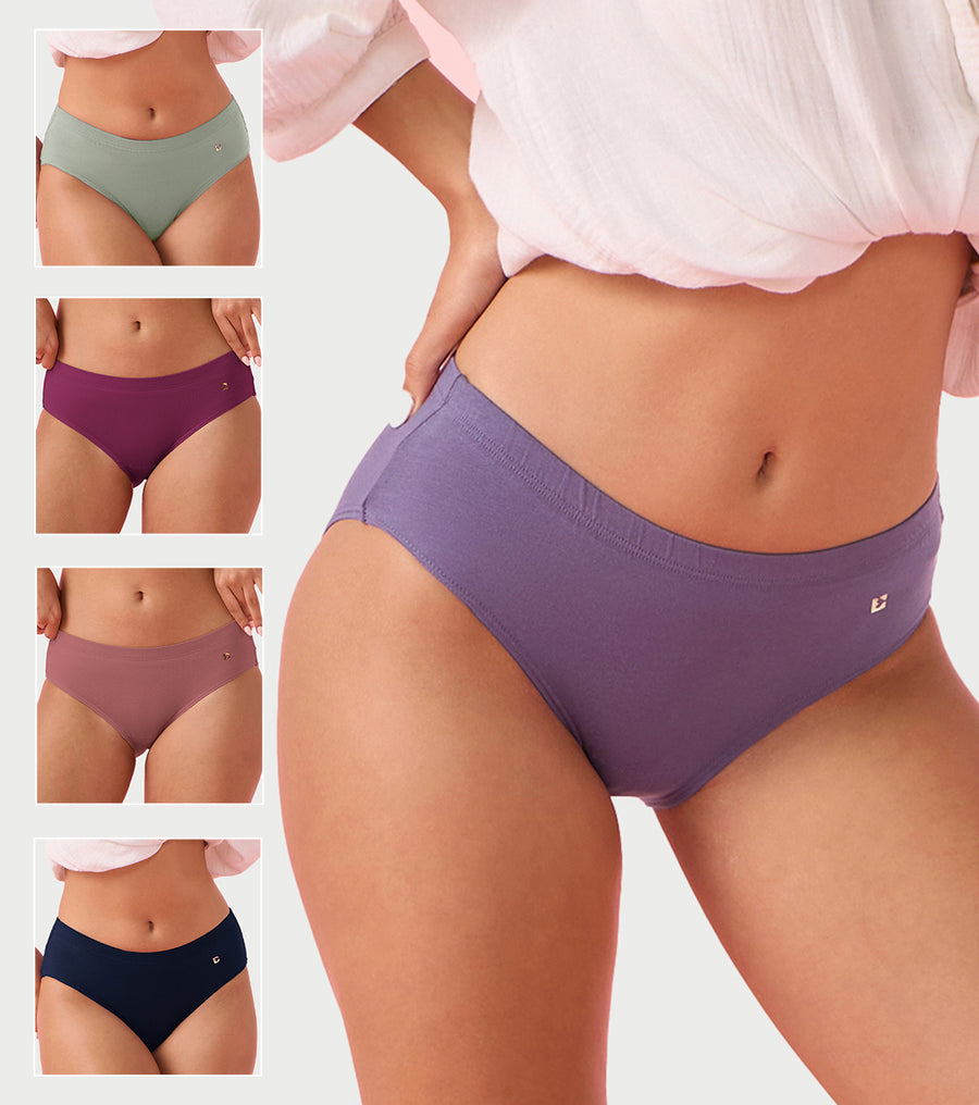 Enamor CR17 | Pack of 5 | Chic Stretch Cotton, All Day Comfort, Mid Waist Hipster Panty for Women - Naturally Breathable, Antimicrobial with Stain release, Inner Elastic, Full Coverage (Multicolordark-Color May Vary)