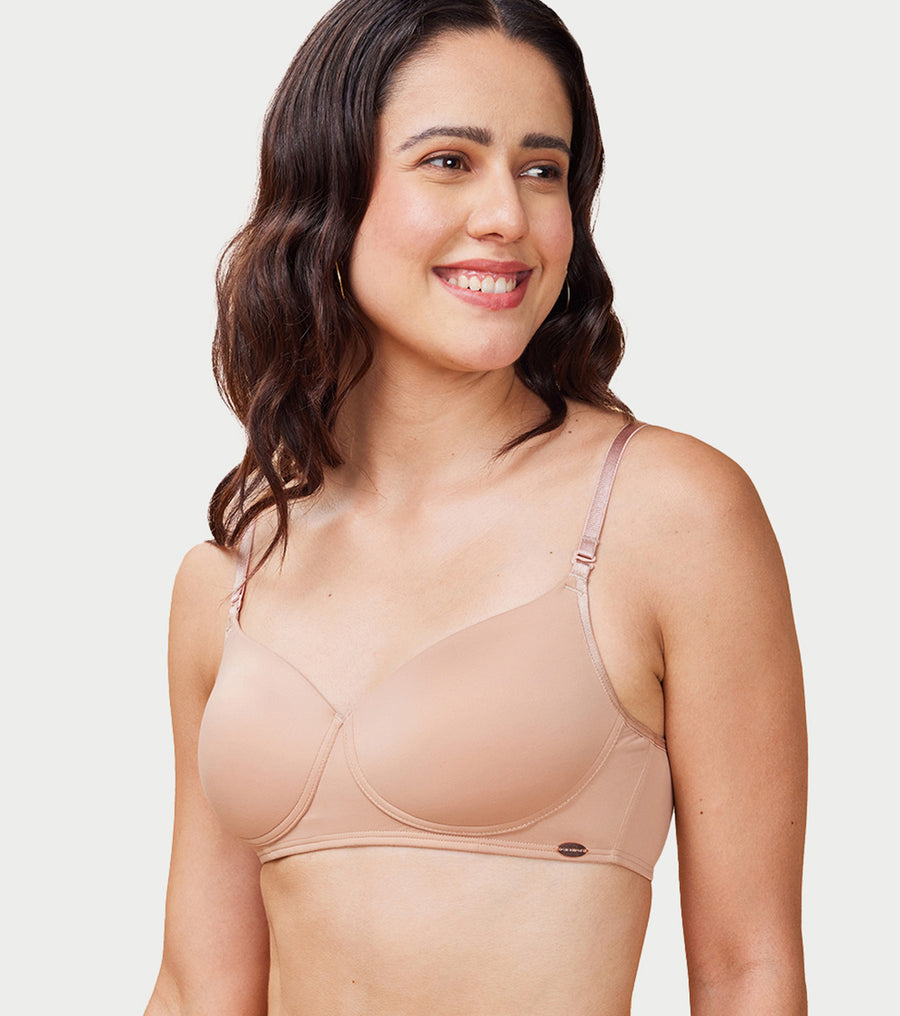 Enamor Women's Everyday Balconette T-Shirt Bra - Eco fabric, Padded, Wirefree, Medium Coverage - F131 (Honey Beige)