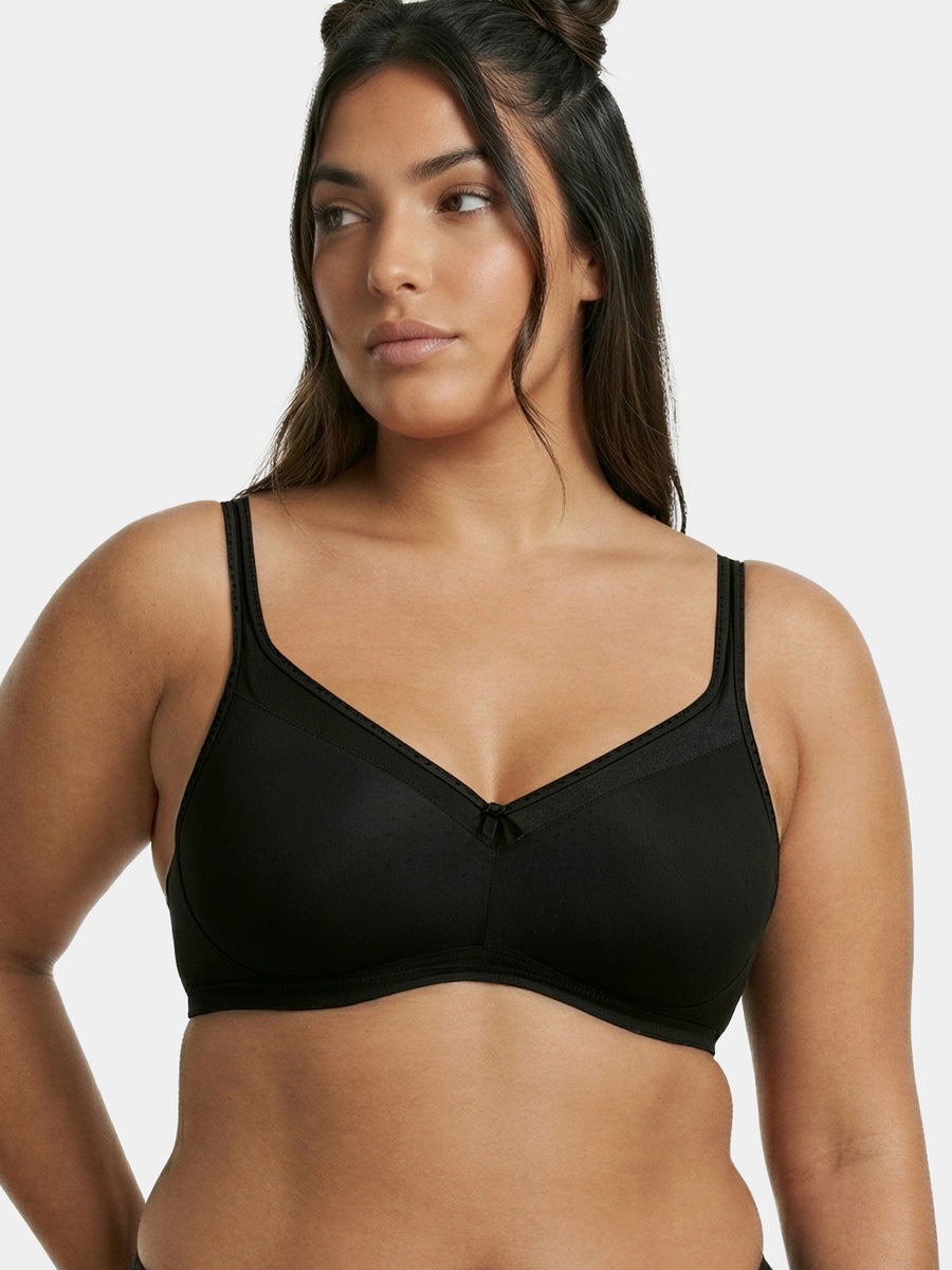 Enamor Hidden X-Frame and Smoothening Women's Full Support Everyday Bra - Jiggle control, Non Padded, Wirefree, Full Coverage - FB12 (Available in Plus sizes) (Black)