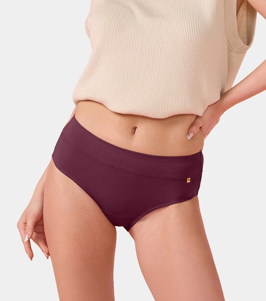 Enamor Bamboo Cotton Panties IP01, Mid Waist Women's Hipster Panty - 3X Softer, 4X more Absorbent, Antimicrobial, No-Pinch Waist, All-Day Comfort (Grape Wine)