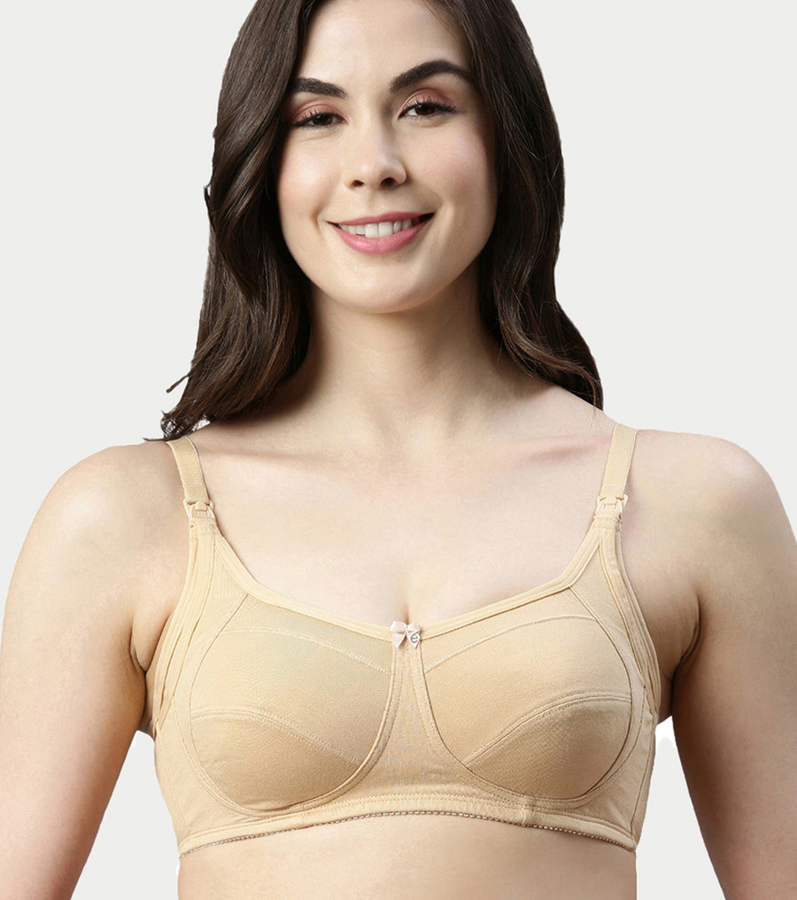 Enamor Innovations Eco-Melange Cotton, Women's Nursing Bra - Sectioned Lift and Support, Non Padded, Wirefree, High Coverage - MT02 (Skin)